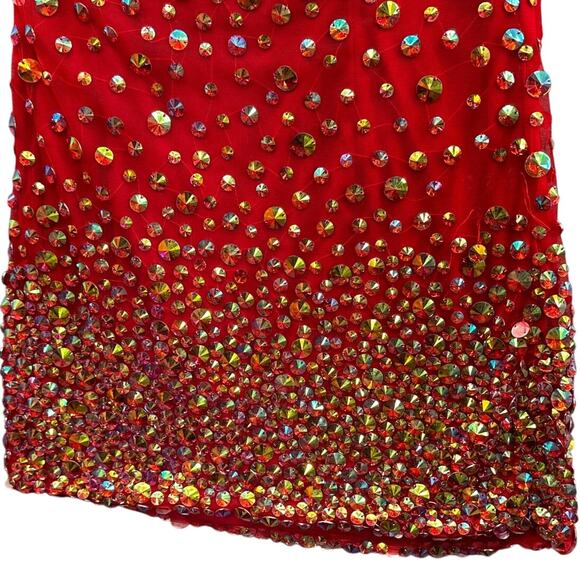 Angela & Alison Red Beaded One Sleeve Prom Formal Mini Short Dress Women 16 - Picture 4 of 10